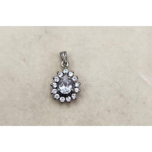 Vintage CZ Pendant Pear Shaped Center Stone WIth Accents - Picture 5 of 5